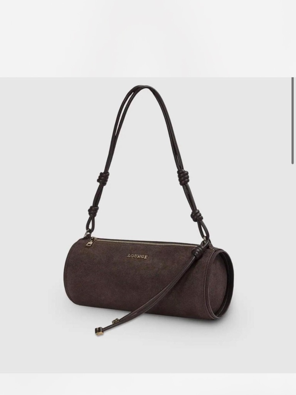 LOUNGE Brown Suede Barrel Mini Shoulder Bag